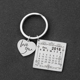 Personalized Calendar Date Key Chain Heart Love You Tag Couple Gift