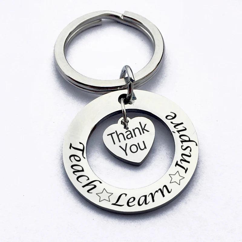 Teacher Appreciation Keychain: Teach Learn Inspire Engraved Keyring