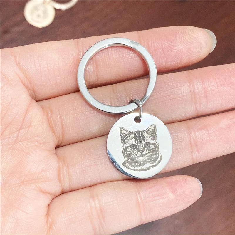 Personalized Stainless Steel Pet Photo Necklace Keychain