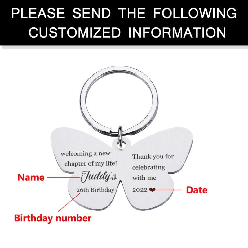 Personalized Butterfly Keychain Engraved Birthday Gift Keychain