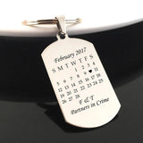 Personalized Calendar Keychain, Initial Name&Date Keyring