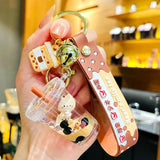 Cute Oiled Pearl Milk Tea Cup Bear Keychain For Women