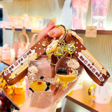 Cute Oiled Pearl Milk Tea Cup Bear Keychain For Women