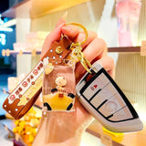Cute Oiled Pearl Milk Tea Cup Bear Keychain For Women