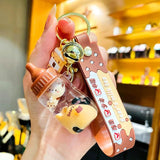 Cute Oiled Pearl Milk Tea Cup Bear Keychain For Women