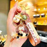 Cute Oiled Pearl Milk Tea Cup Bear Keychain For Women