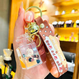 Cute Oiled Pearl Milk Tea Cup Bear Keychain For Women