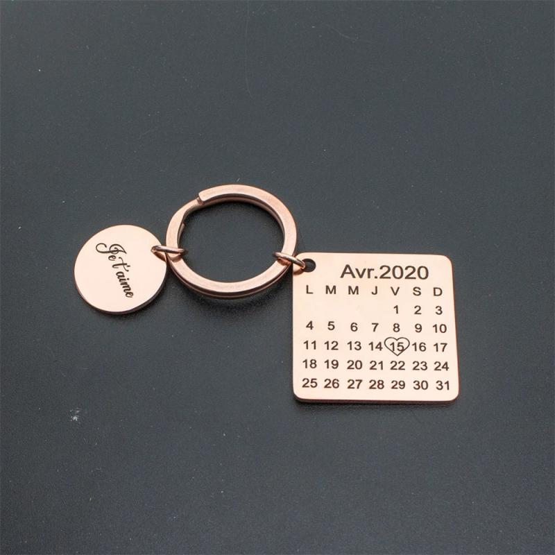 Personalized Name Calendar Keychains For Men Stainless Steel Engraved Key Chain