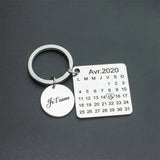 Personalized Name Calendar Keychains For Men Stainless Steel Engraved Key Chain