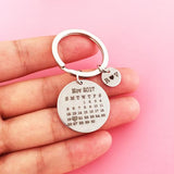 Calendar Keychain, Personalized Keyring for Couples
