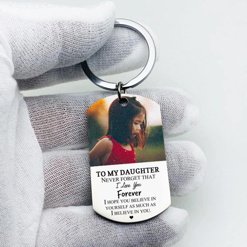 Personalized Daughter Photo Keychain Keepsake Gift Bag Charm Keytags