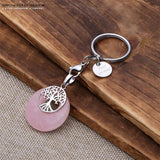 Tree of Life Healing Crystal Stone Keychain Engraved Keyring for Mothers