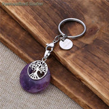 Tree of Life Healing Crystal Stone Keychain Engraved Keyring for Mothers