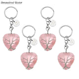 Tree of Life Crystal Healing Heart Keychain with Engraving