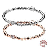 S925 Sterling Silver Rose Dense Naan Bead Snake Bone Bracelet