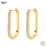 925 Silver Zircon Pave Square Hoop Earrings Women Wedding Engagement