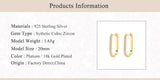 925 Silver Zircon Pave Square Hoop Earrings Women Wedding Engagement