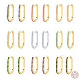925 Silver Zircon Pave Square Hoop Earrings Women Wedding Engagement