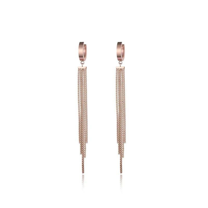 Rose Tassel Hoop Earrings Titanium Steel ZE17069