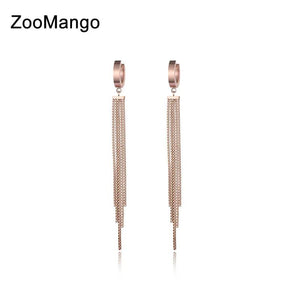 Rose Tassel Hoop Earrings Titanium Steel ZE17069