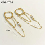 925 Silver Double Chain Hoop Crystal Tassel Earrings