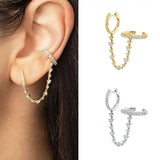 925 Silver Double Chain Hoop Crystal Tassel Earrings