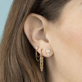925 Silver Double Chain Hoop Crystal Tassel Earrings