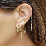 925 Silver Double Chain Hoop Crystal Tassel Earrings