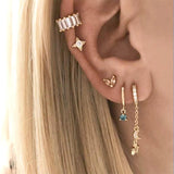 925 Silver Double Chain Hoop Crystal Tassel Earrings