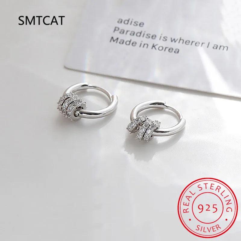 925 Sterling Silver Small Round Circle Hoop Earrings with Zircon Inlay