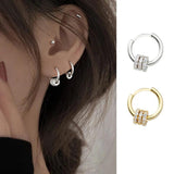 925 Sterling Silver Small Round Circle Hoop Earrings with Zircon Inlay