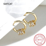 925 Sterling Silver Small Round Circle Hoop Earrings with Zircon Inlay