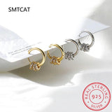 925 Sterling Silver Small Round Circle Hoop Earrings with Zircon Inlay