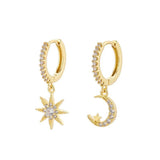 925 Silver Star and Moon Pendant Hoop Earrings