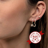 925 Silver Star and Moon Pendant Hoop Earrings