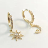 925 Silver Star and Moon Pendant Hoop Earrings