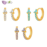 Turquoise Flower Hoop Earrings 925 Silver Crystal Ear Needle Circle Hoops