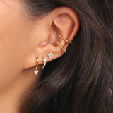 Turquoise Flower Hoop Earrings 925 Silver Crystal Ear Needle Circle Hoops