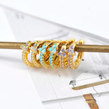 Turquoise Flower Hoop Earrings 925 Silver Crystal Ear Needle Circle Hoops
