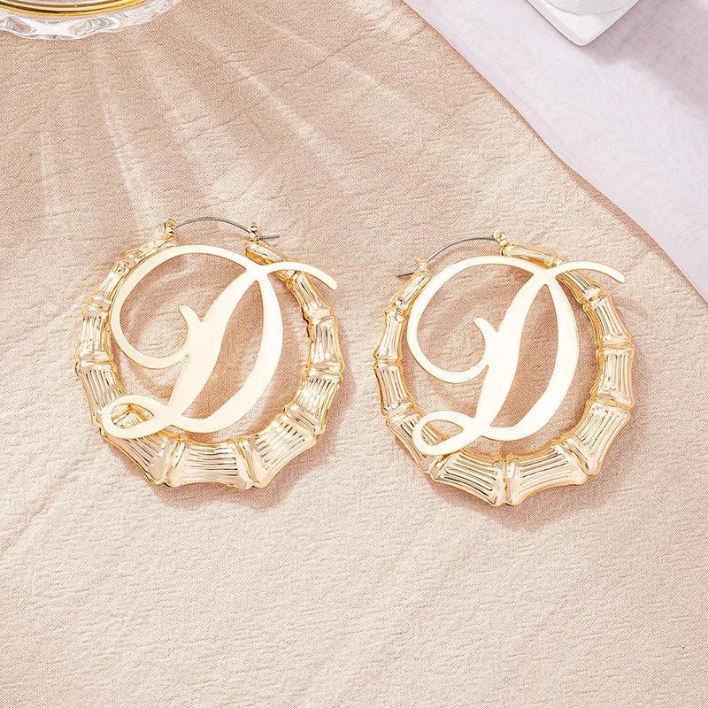 Bamboo Circle Hoop Earrings Vintage Punk Letter Big Drop Earring Sexy