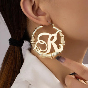 Bamboo Circle Hoop Earrings Vintage Punk Letter Big Drop Earring Sexy