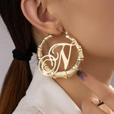 Bamboo Circle Hoop Earrings Vintage Punk Letter Big Drop Earring Sexy