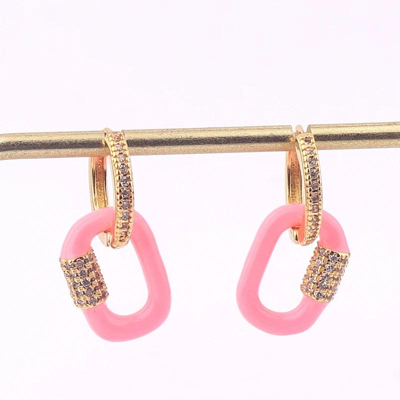 Women CZ Oval Hoop Earrings Copper Huggie Earring for Wedding