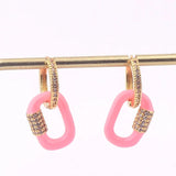 Women CZ Oval Hoop Earrings Copper Huggie Earring for Wedding