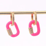 Women CZ Oval Hoop Earrings Copper Huggie Earring for Wedding