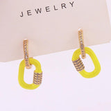 Women CZ Oval Hoop Earrings Copper Huggie Earring for Wedding