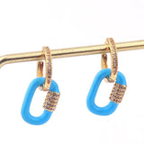 Women CZ Oval Hoop Earrings Copper Huggie Earring for Wedding