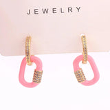 Women CZ Oval Hoop Earrings Copper Huggie Earring for Wedding