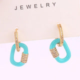 Women CZ Oval Hoop Earrings Copper Huggie Earring for Wedding