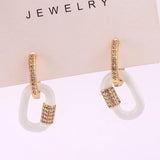 Women CZ Oval Hoop Earrings Copper Huggie Earring for Wedding